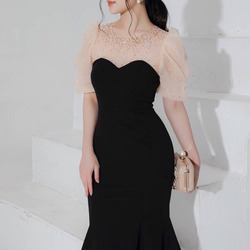 Đầm đuôi cá tay lưới đính hạt xinh xinh có 4 màu dễ thương